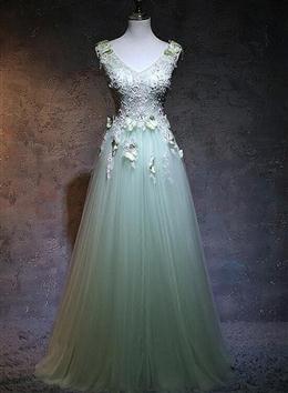 Picture of Pretty Light Green Tulle Long Party Dresses, A-line Floor Length Prom Dresses